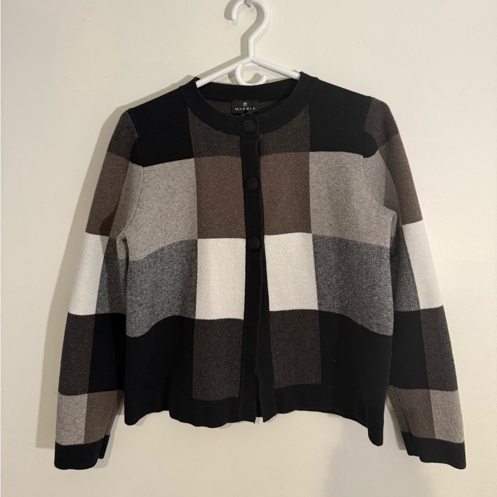 Women's Black and Brown Plaid Sweater Size S